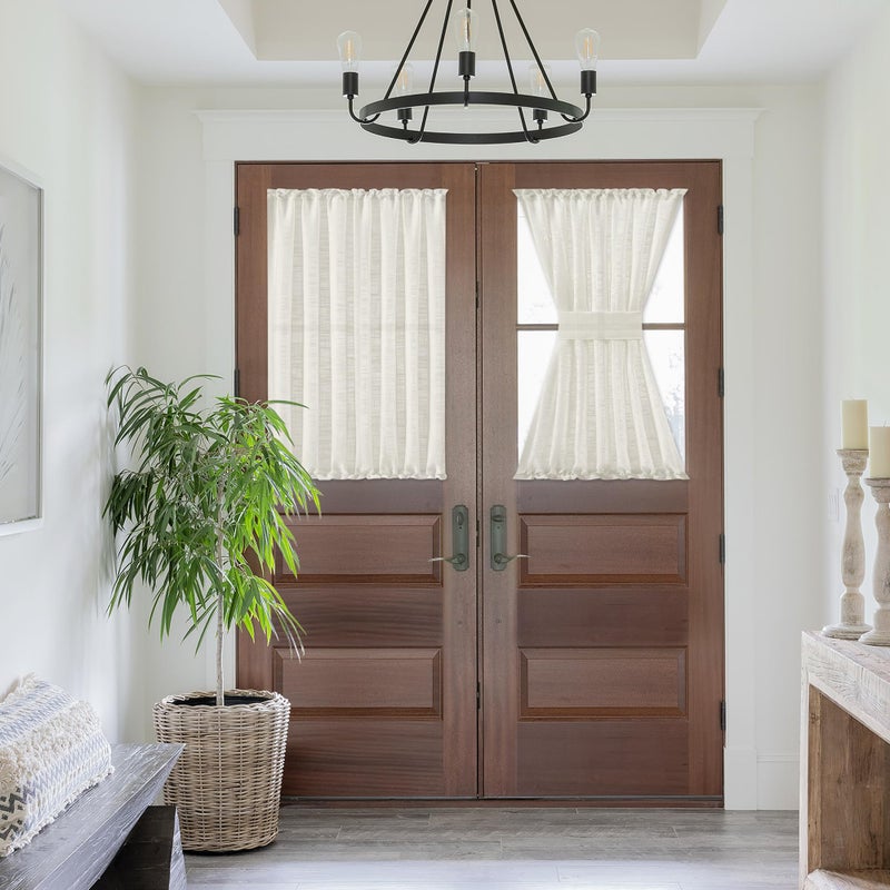 FMFUNCTEX Natural Linen French Door Curtains for Sliding Glass Door Drapes - 40 Inch Long Half Privacy Semi Sheer Panels - Image 2